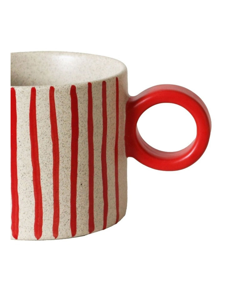 The Fruit Basket Striped Mug Hand Brushed in Red 250ml