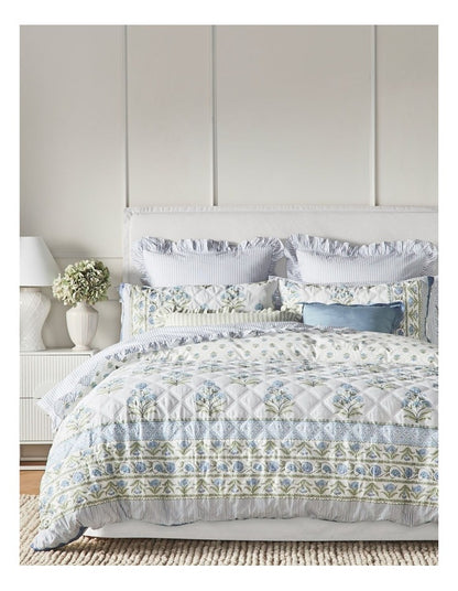 Flora Quilted Cotton Quilt Cover Set in Blue