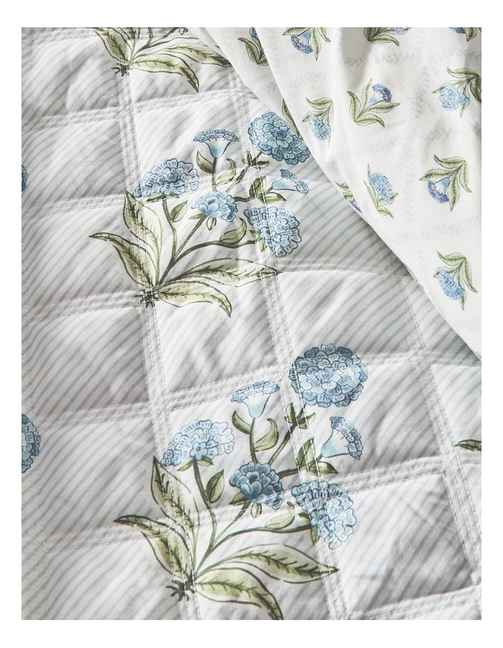 Flora Quilted Cotton Quilt Cover Set in Blue