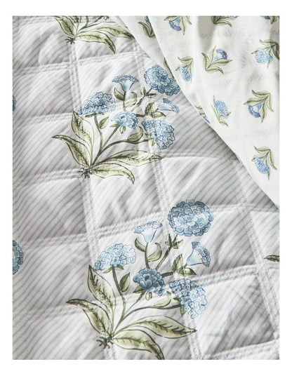 Flora Quilted Cotton Quilt Cover Set in Blue
