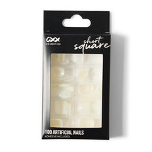 OXX Cosmetics 100 Pack Artificial Nails with Adhesive - Short Square Shape, Clear