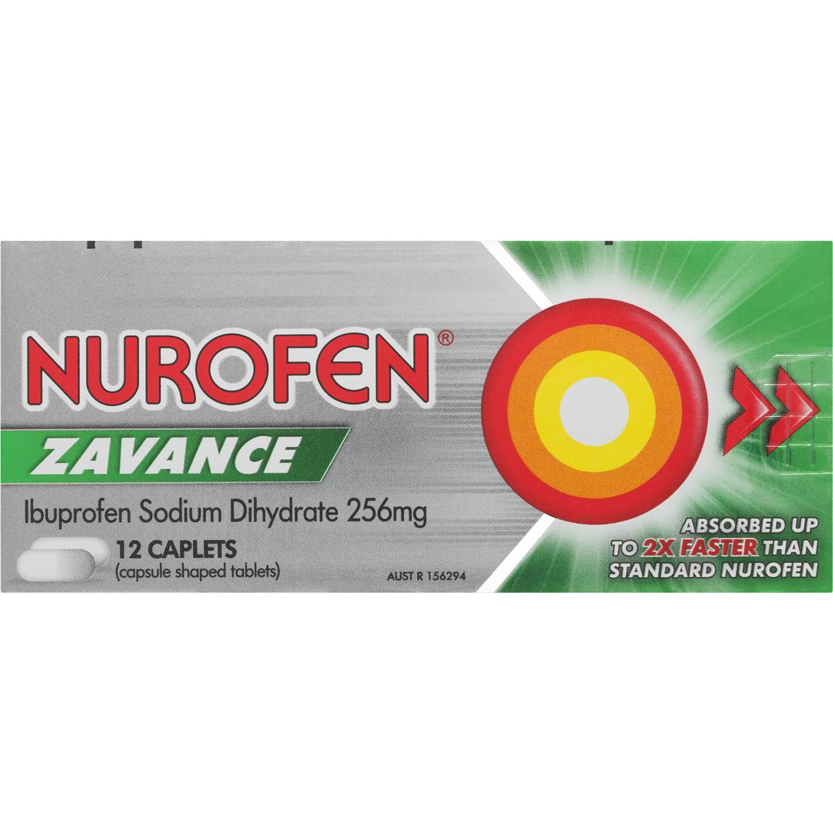 Nurofen Zavance Fast Pain Relief Caplets 256mg Ibuprofen 12 Pack