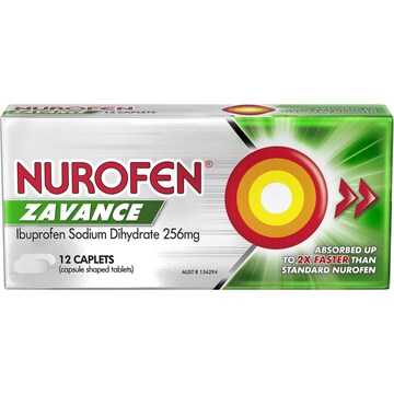 Nurofen Zavance Fast Pain Relief Caplets 256Mg Ibuprofen 12 pack