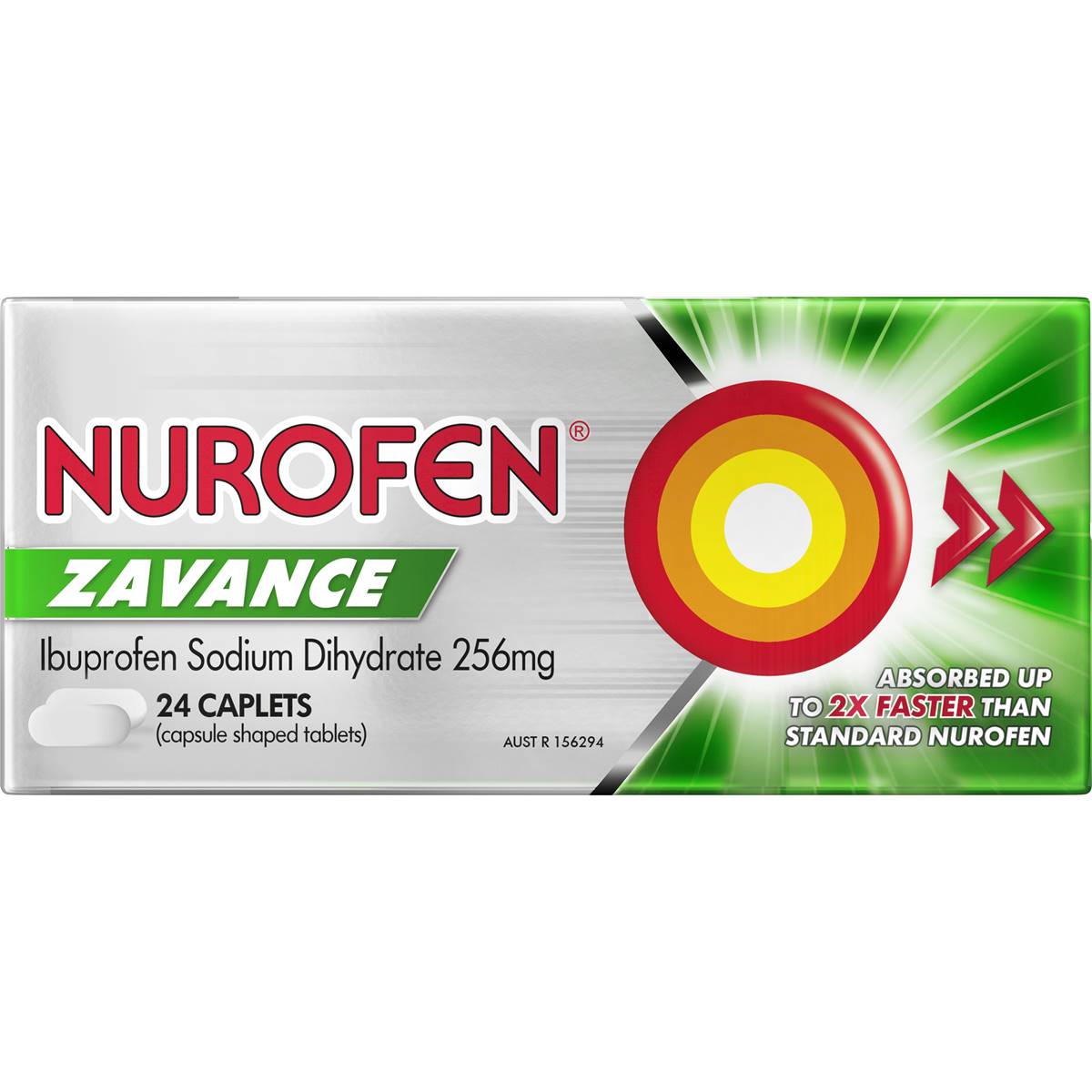 Nurofen Zavance Fast Pain Relief Caplets 256mg Ibuprofen 24 Pack