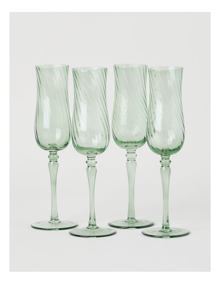Clara Champagne Glass Set of 4 Green 190ml