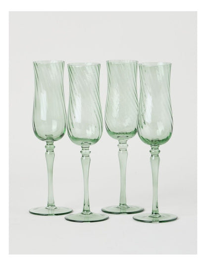 Clara Champagne Glass Set of 4 Green 190ml