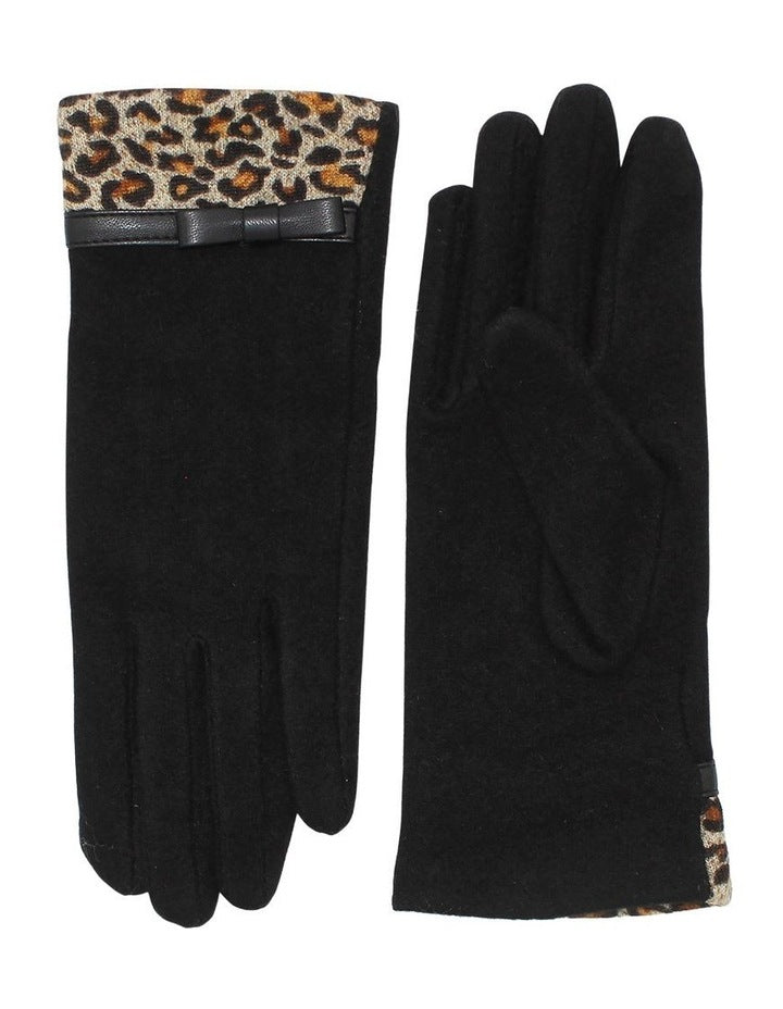 Jacqueline Wool Blend Gloves in Brown Leopard Animal Print