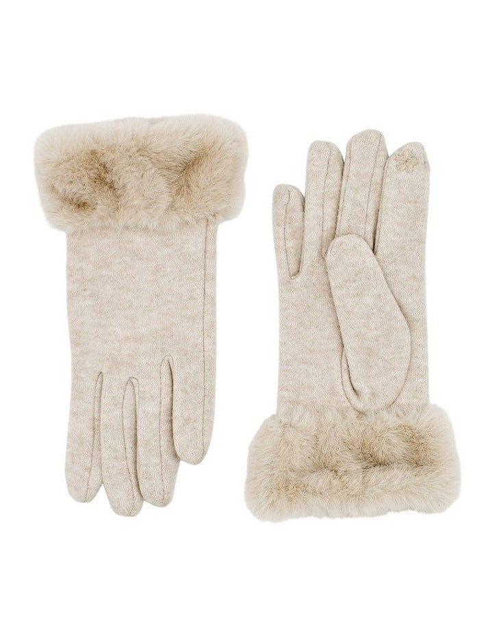 Tammy Faux Fur Gloves in White Cream