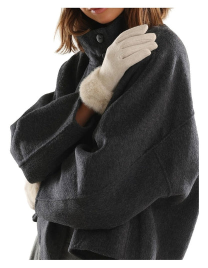 Tammy Faux Fur Gloves in White Cream