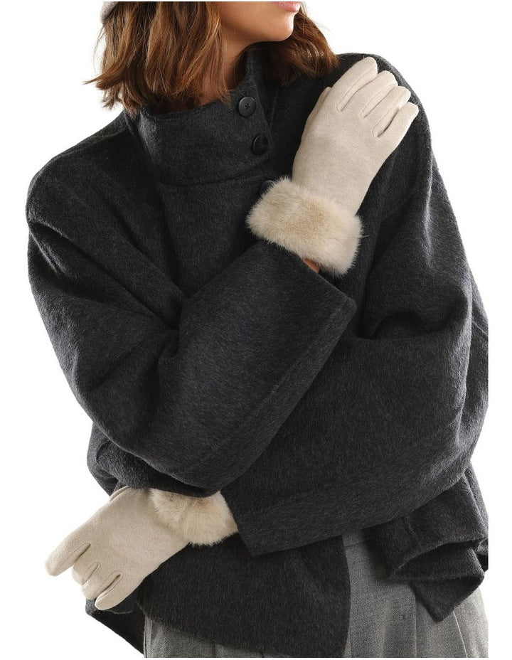 Tammy Faux Fur Gloves in White Cream