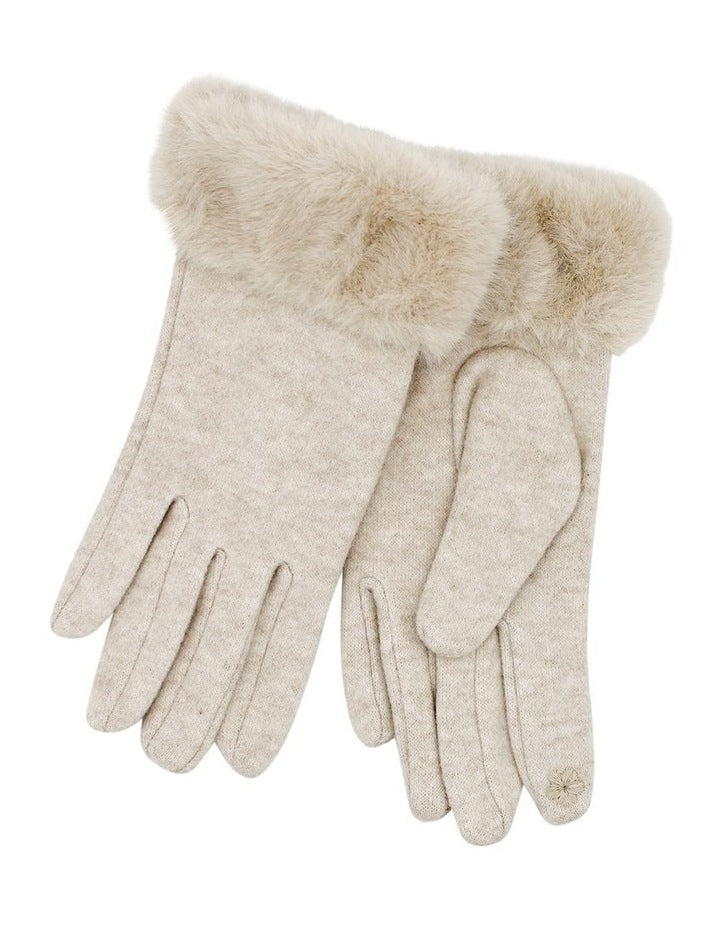 Tammy Faux Fur Gloves in White Cream