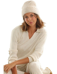 Freya Boucle Beanie in White Cream
