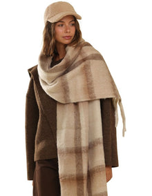 Jessica Woven Check Scarf in Beige