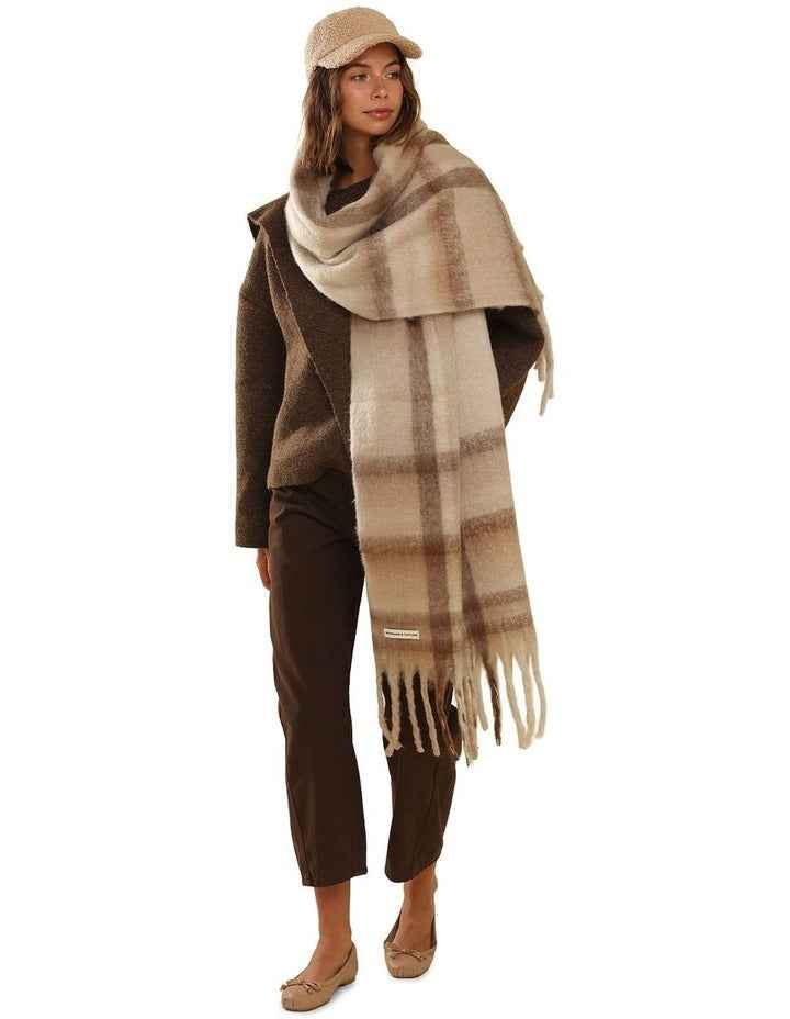 Jessica Woven Check Scarf in Beige