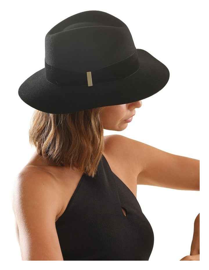 Payton Wool Felt Fedora Hat in Black