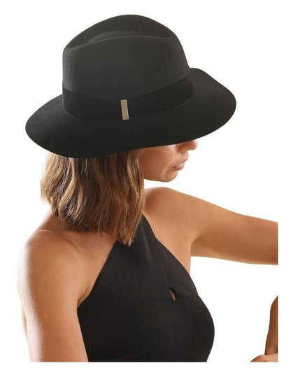 Payton Wool Felt Fedora Hat in Black
