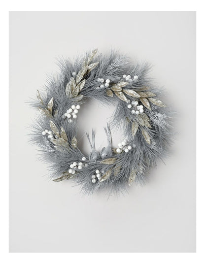 Luxe Christmas Wreath Birds, Berries & Leaves in Silver: 60cm