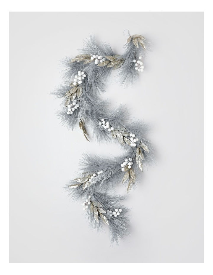 Luxe Christmas Garland with Berries & Leaves and Silver: 182cm