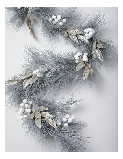 Luxe Christmas Garland with Berries & Leaves and Silver: 182cm