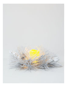Luxe Glittered Pine, Faux Berry and Pinecone Hurricane in White: 11cm