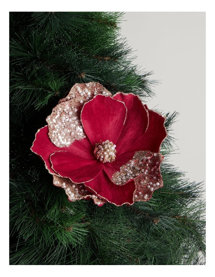 Heirloom Christmas Magnolia Pick in Red: 66cm