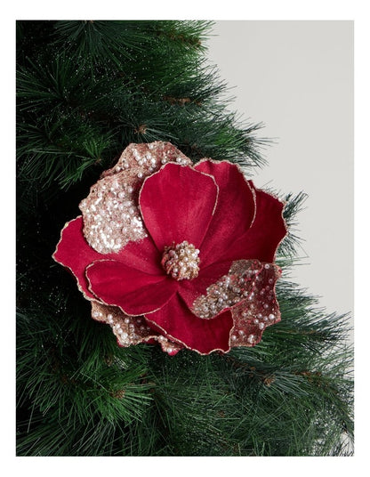 Heirloom Christmas Magnolia Pick in Red: 66cm