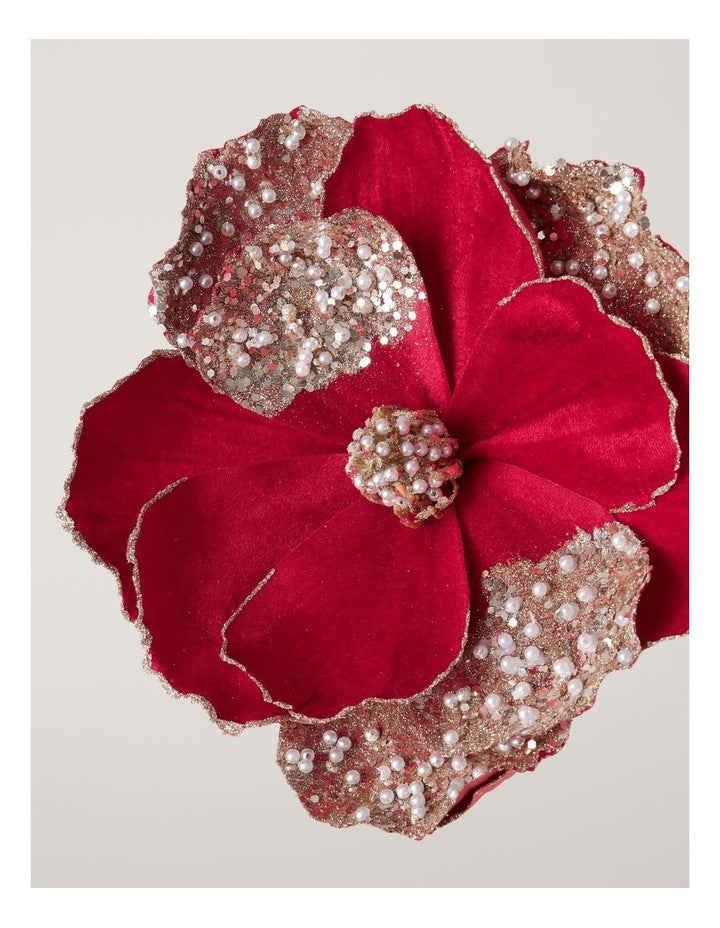 Heirloom Christmas Magnolia Pick in Red: 66cm