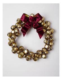 Heirloom Christmas Bell Wreath with Velvet Bow in Bronze and Red: 45cm