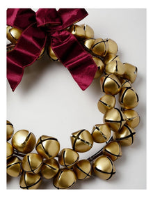 Heirloom Christmas Bell Wreath with Velvet Bow in Bronze and Red: 45cm