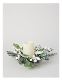 Glittered Faux Eucalyptus Leaves and Berries Hurricane in Green and White: 30cm