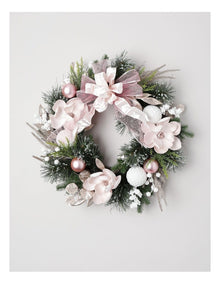 Luxe Christmas Glistening Pine & Magnolia Wreath in Pink: 60cm