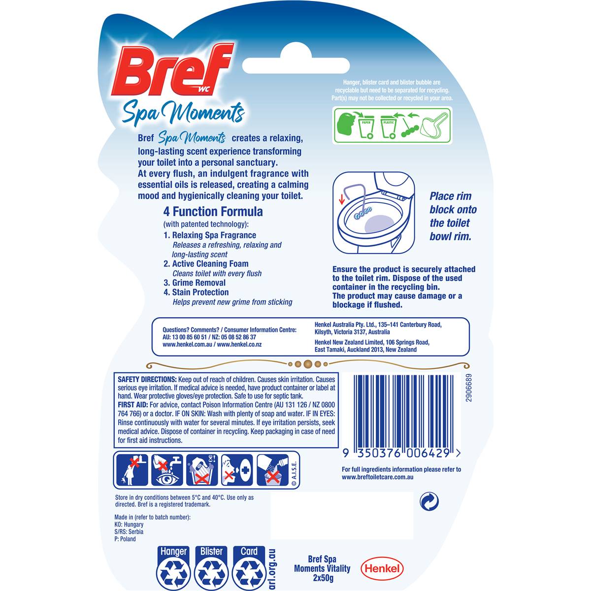 Bref Spa Moments Vitality Toilet Cleaner Block 50g x 2 pack