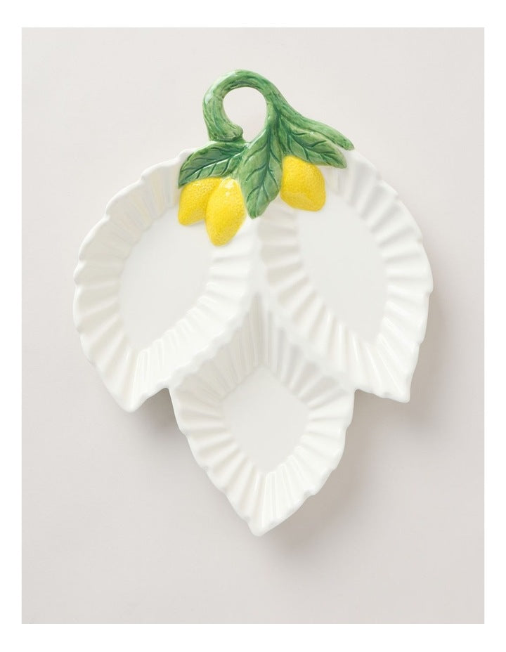 Ribbed Lemons Trio Leaf Dish 34cm