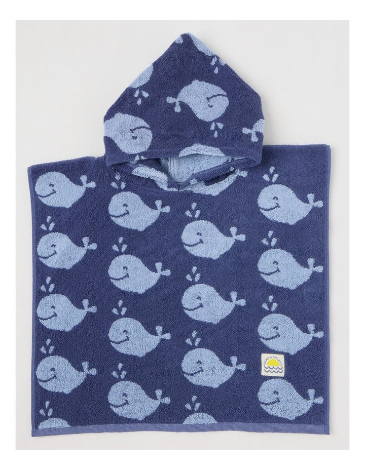 Whale Hooded Towel in Navy