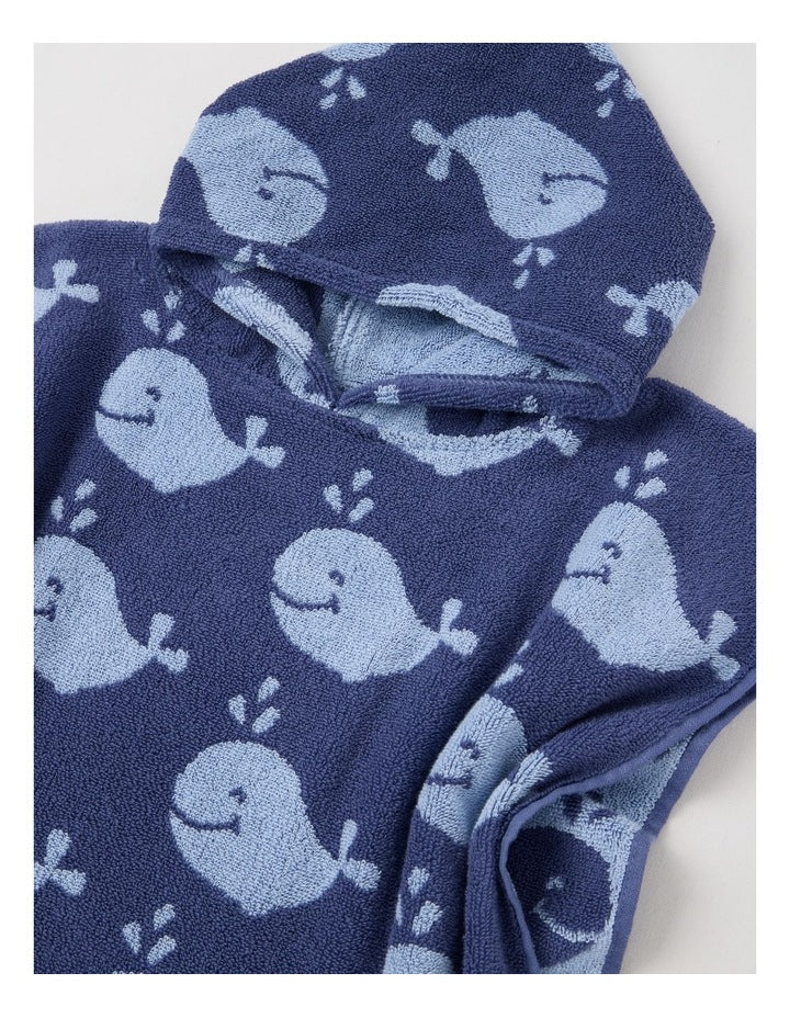 Whale Hooded Towel in Navy