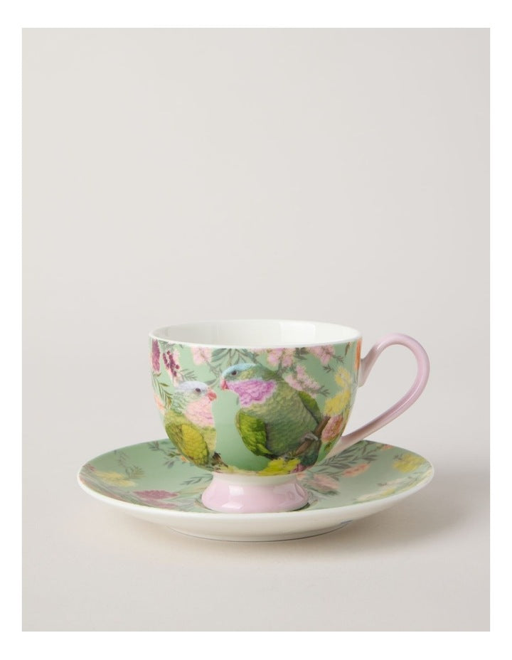 Lauren Stringini Princess Parrot Tea Cup and Saucer in Green