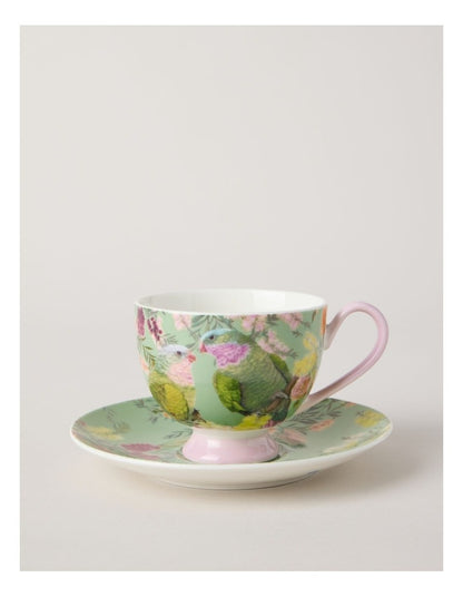 Lauren Stringini Princess Parrot Tea Cup and Saucer in Green