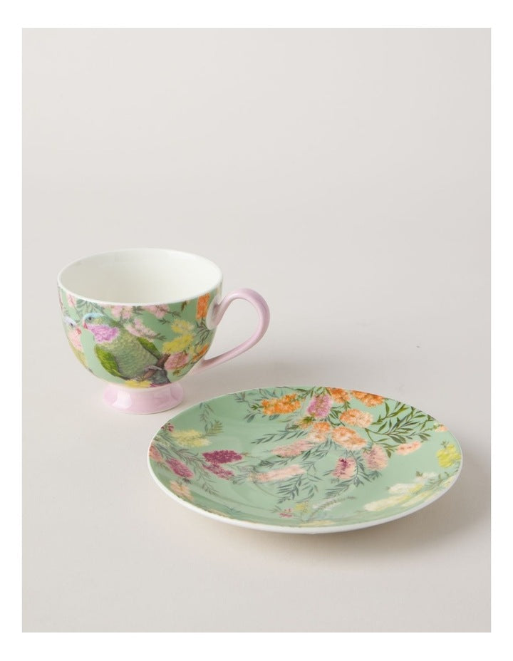Lauren Stringini Princess Parrot Tea Cup and Saucer in Green