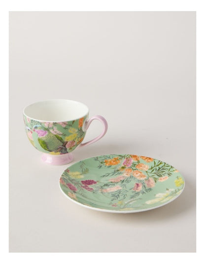 Lauren Stringini Princess Parrot Tea Cup and Saucer in Green