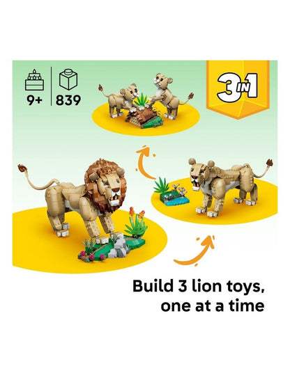 3 in 1 Wild Animals Creator Majestic Lion Building Set 31386