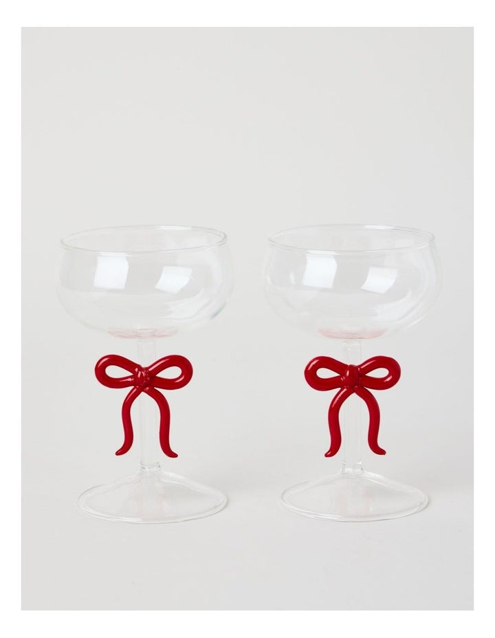 Ruby Bow Coupe Glass Set of 2 220ml in Red
