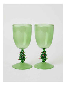 Joy Wine Glass Christmas Tree Set of 2 260ml in Green