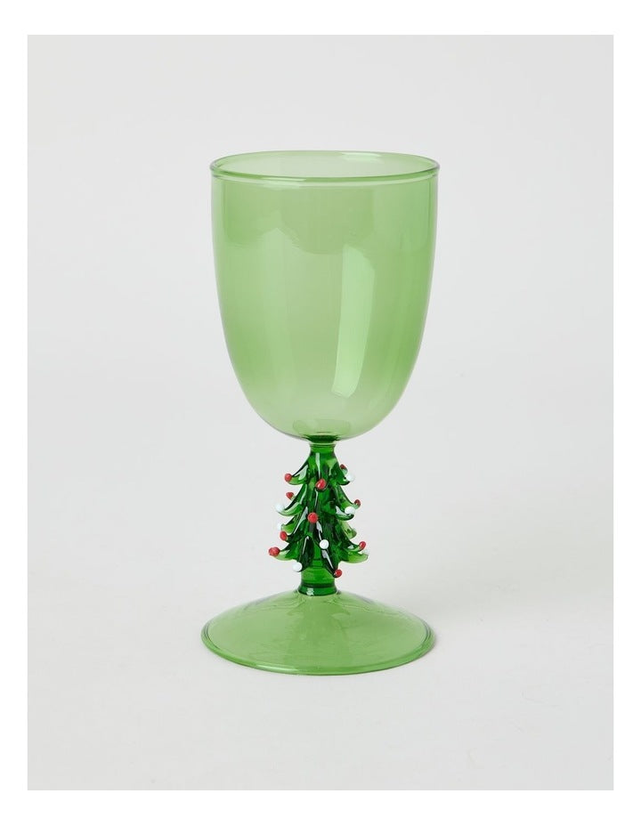 Joy Wine Glass Christmas Tree Set of 2 260ml in Green