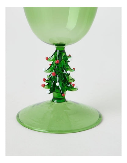Joy Wine Glass Christmas Tree Set of 2 260ml in Green