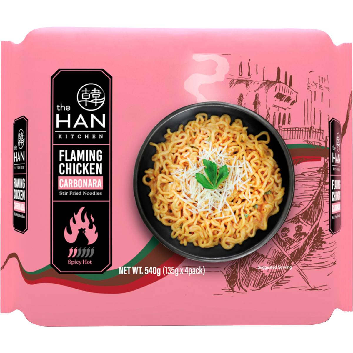 The Han Kitchen Flaming Chicken Carbonara Noodles 4 Pack