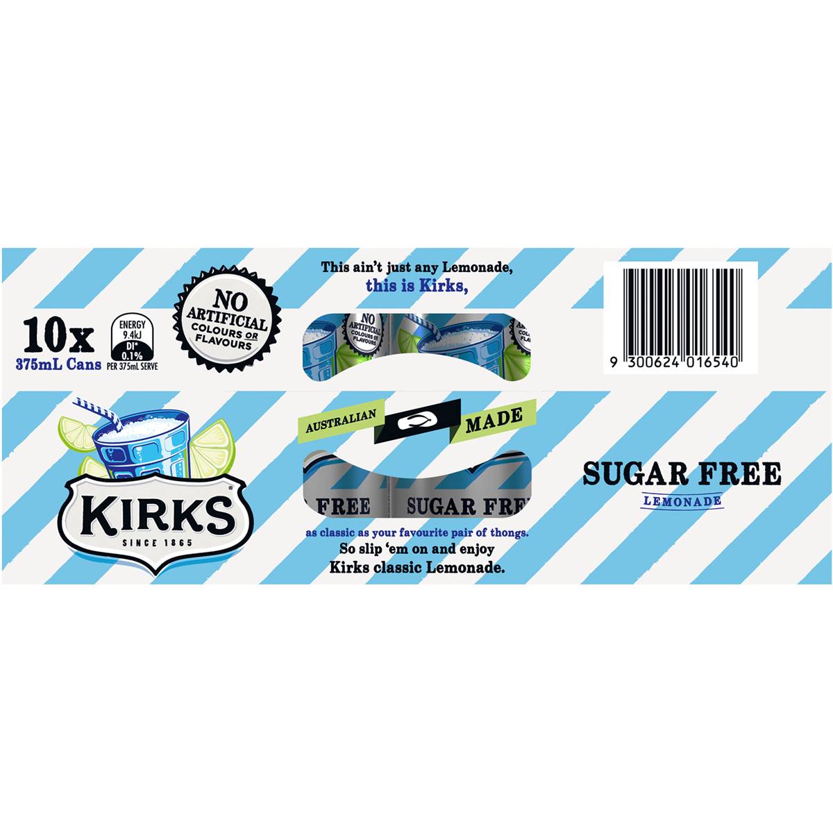 Kirks Sugar Free Lemonade Soft Drink  Multipack Cans 375ml x10 Pack