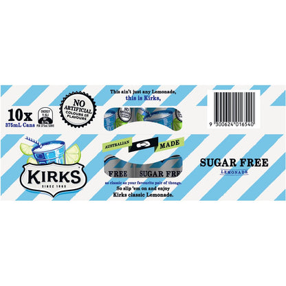Kirks Sugar Free Lemonade Soft Drink  Multipack Cans 375ml x10 Pack