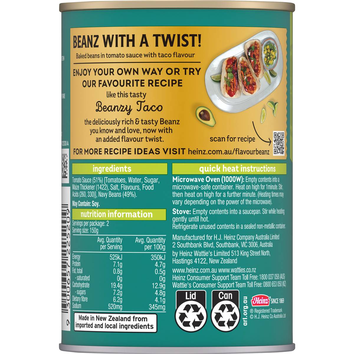 Heinz Beanz Baked Beans Taco Flavour 300g