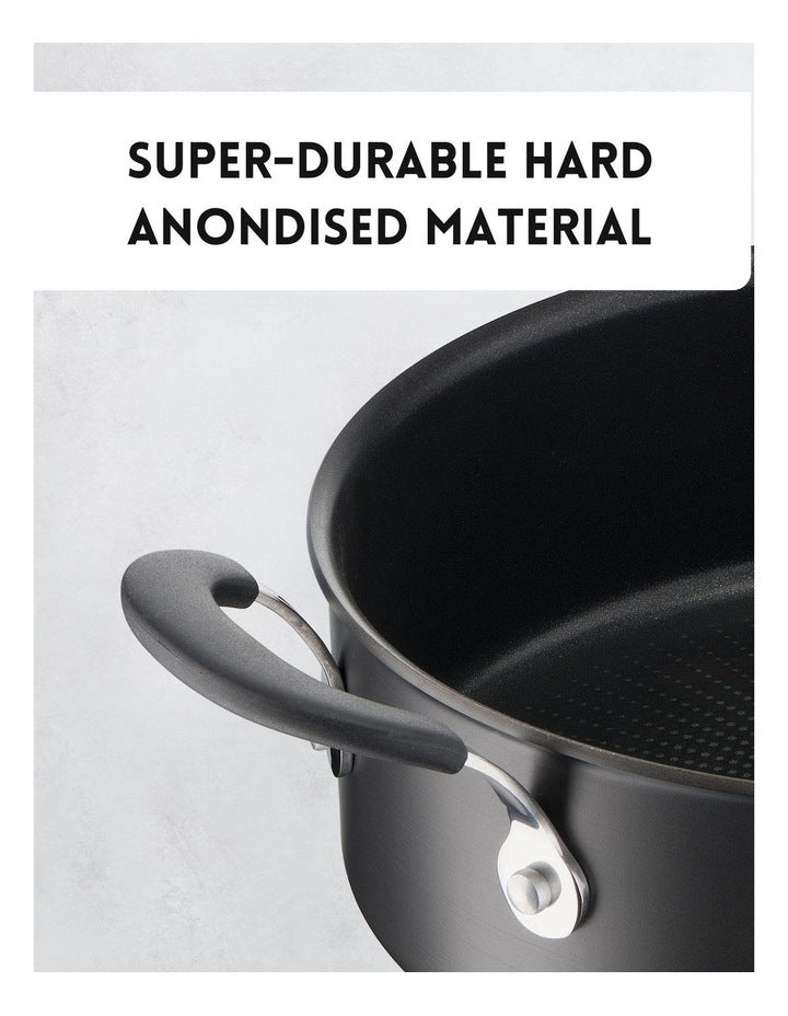 Quick and Easy Induction Non Stick Hard Anodised Sautepan 26cm + Lid in Grey