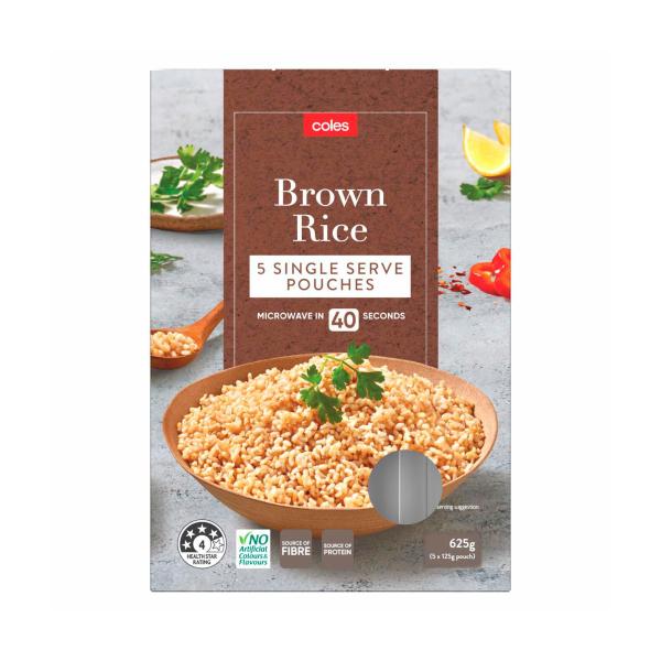 COLES MICROWAVABLE BROWN RICE 5 PACK